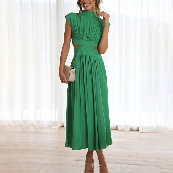 Celine | Vestido Plissado Gola Alta