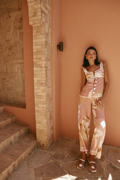 Calça de verão de cintura alta com estampa artística – estilo europeu
