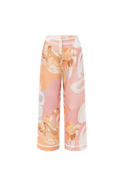 Calça de verão de cintura alta com estampa artística – estilo europeu