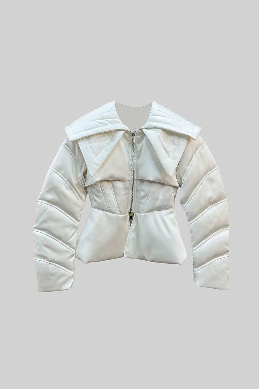 Casaco Puffer Estruturado Com Lapelas Oversized - Branco