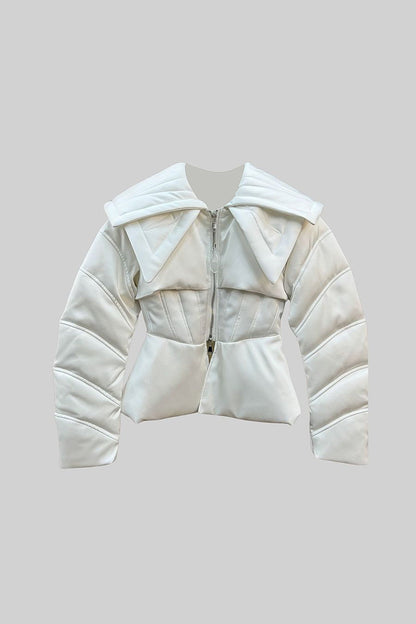Casaco Puffer Estruturado Com Lapelas Oversized - Branco