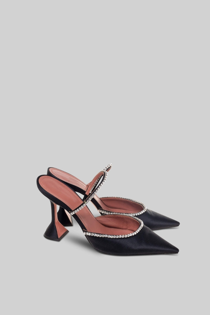 Saltos de Seda Satinada com Strass - Preto