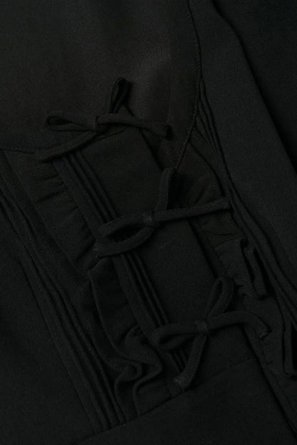 Vestido de Manga Longa com Corpete Ajustado e Saia Maxi Plissada - Preto
