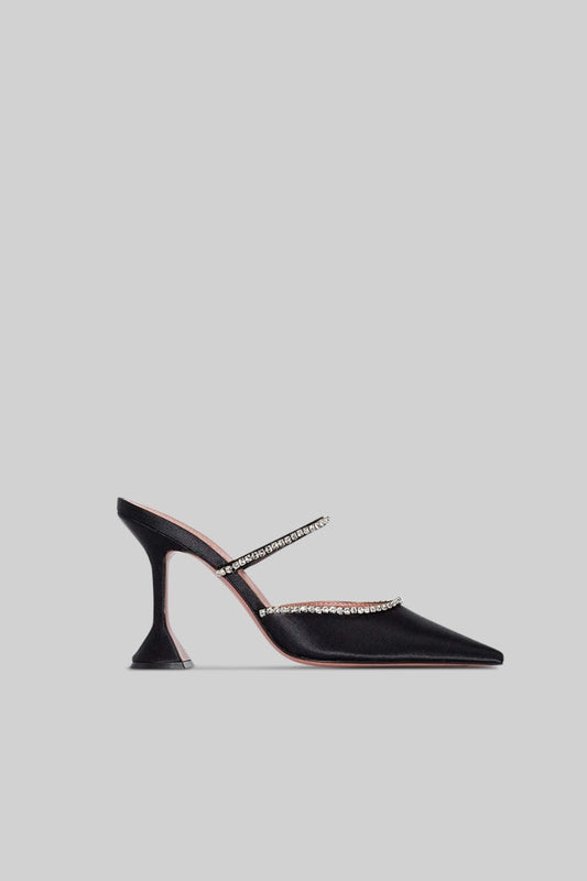 Saltos de Seda Satinada com Strass - Preto