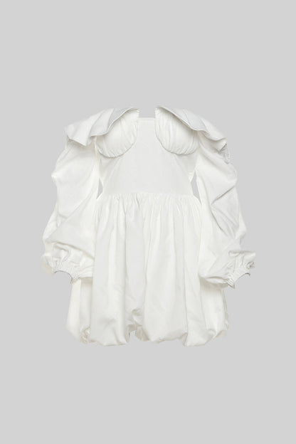 Vestido Mini Com Mangas Volumosas e Saia Volumosa - Branco