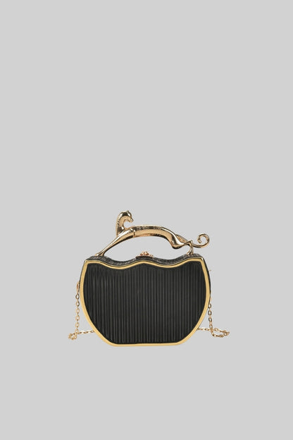 Bolsa Caixa Metálica com Detalhe de Leopardo - Preto