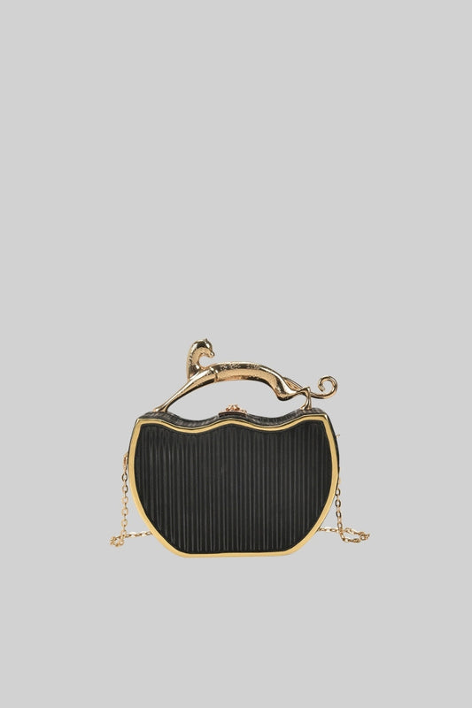 Bolsa Caixa Metálica com Detalhe de Leopardo - Preto