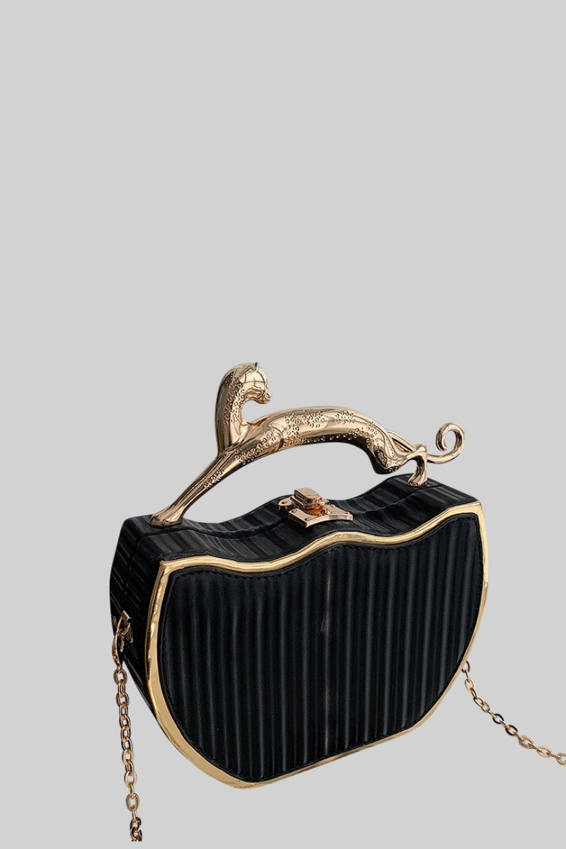Bolsa Caixa Metálica com Detalhe de Leopardo - Preto