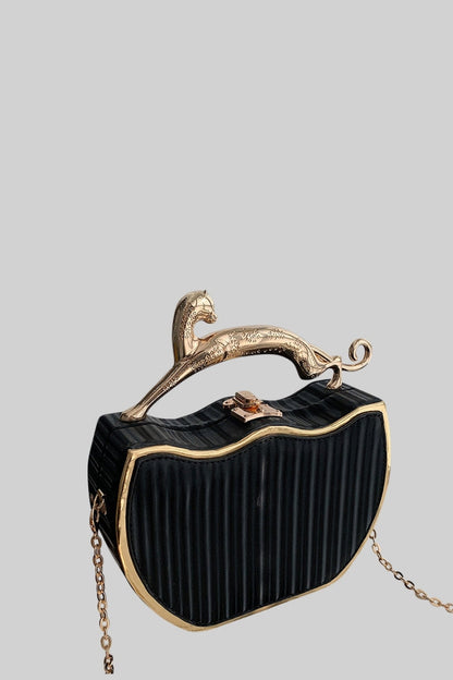 Bolsa Caixa Metálica com Detalhe de Leopardo - Preto