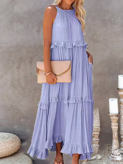 Sarah | Vestido longo com babados e alças finas