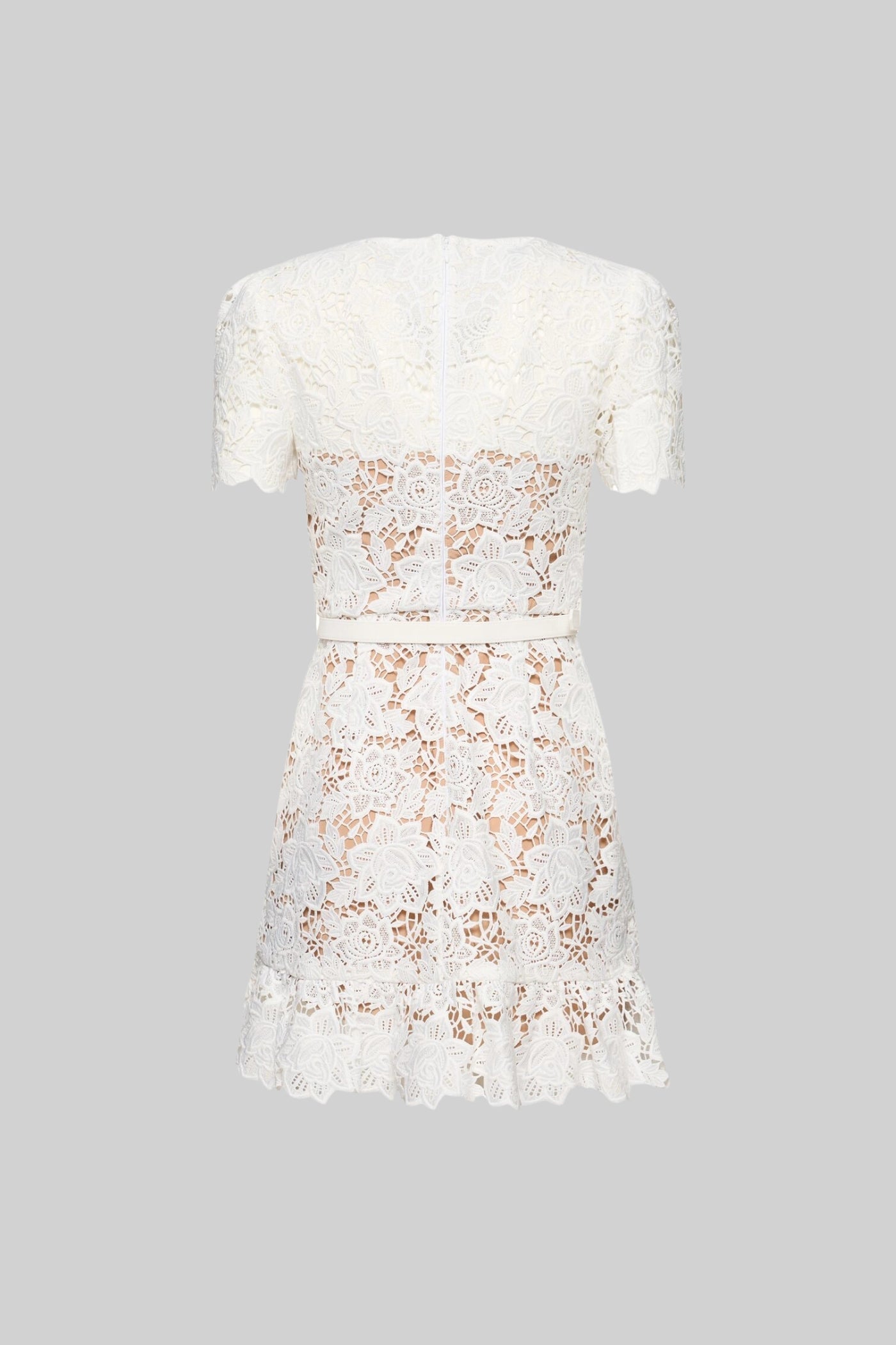 Vestido Floral Bordado de Manga Curta - Branco