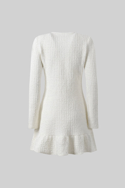 Vestido Tricotado de Manga Longa até ao Joelho - Branco