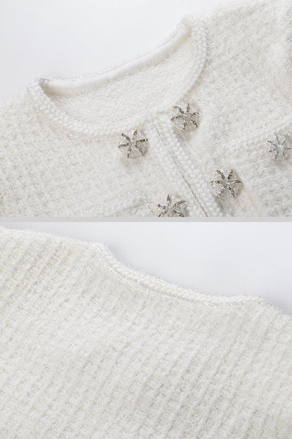 Vestido Tricotado de Manga Longa até ao Joelho - Branco