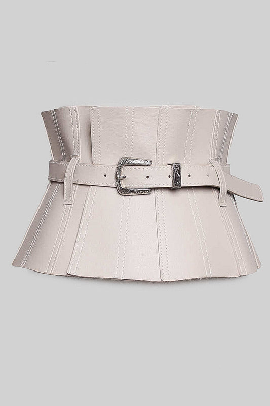 Cinto Corset Largo em Couro Vegan - Bege