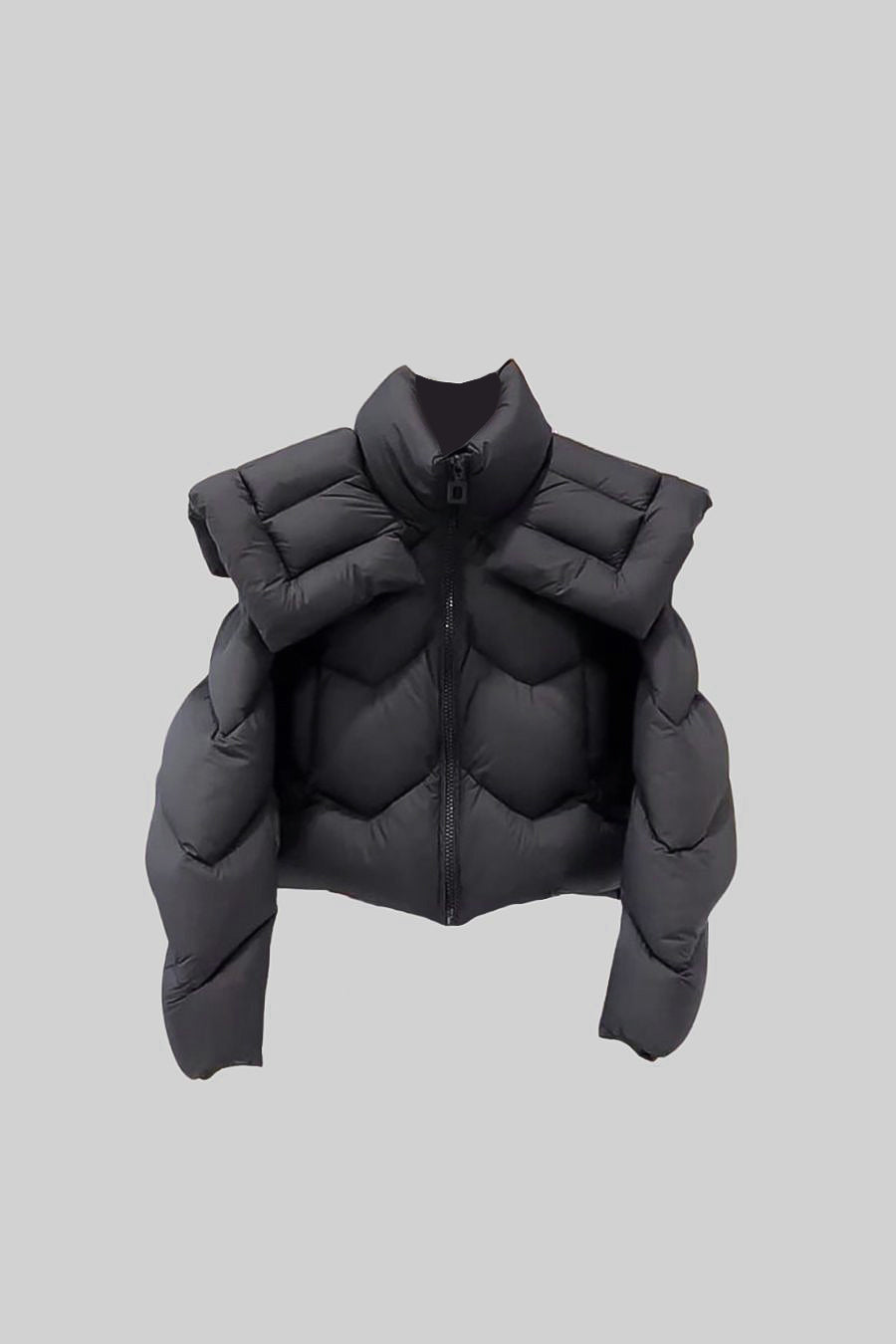 Casaco Puff Contemporâneo Com Ombreiras Oversized - Preto
