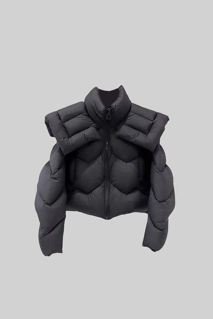 Casaco Puff Contemporâneo Com Ombreiras Oversized - Preto