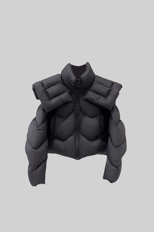 Casaco Puff Contemporâneo Com Ombreiras Oversized - Preto