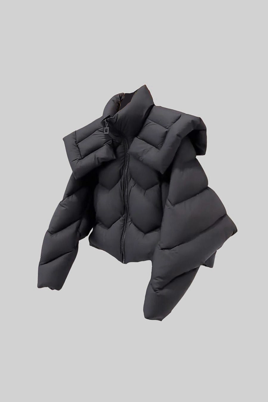 Casaco Puff Contemporâneo Com Ombreiras Oversized - Preto