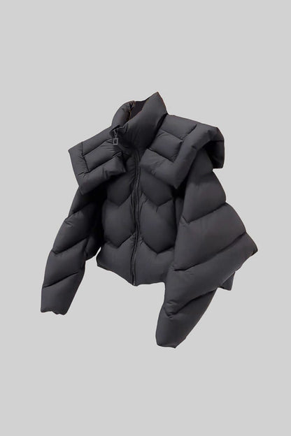 Casaco Puff Contemporâneo Com Ombreiras Oversized - Preto
