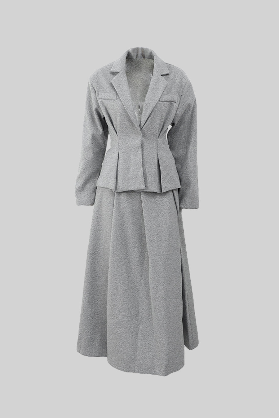 Conjunto Elegante de Blazer em Dois Peças e Saia Plissada - Cinza