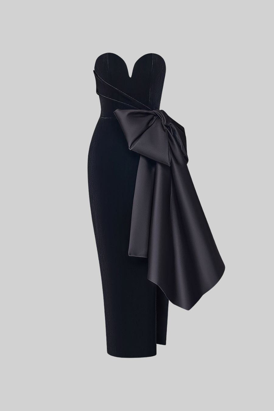 Vestido Elegante Sem Alças Com Laço de Cetim Drapeado - Preto