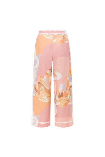 Calça de verão de cintura alta com estampa artística – estilo europeu