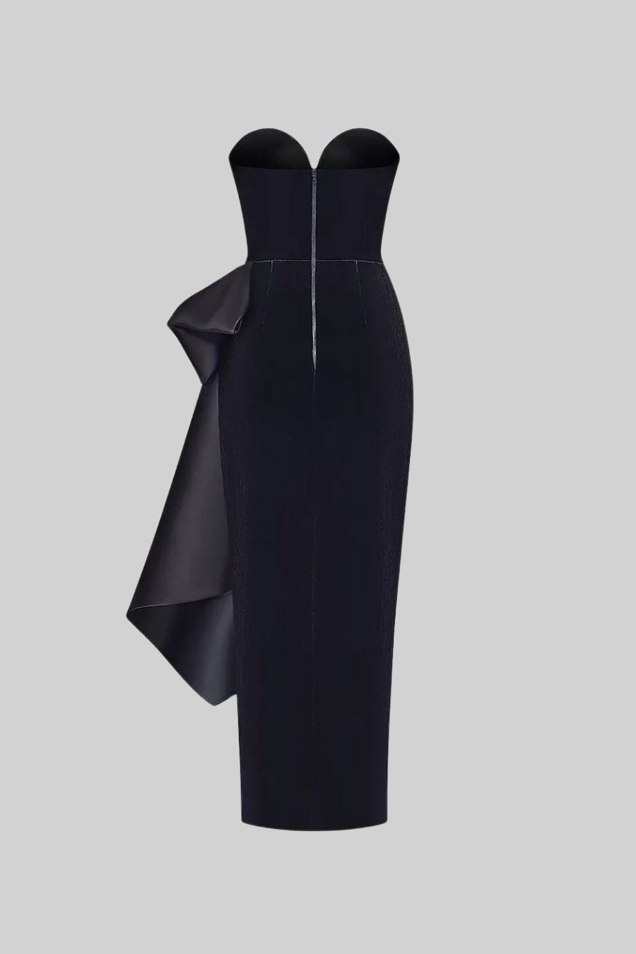 Vestido Elegante Sem Alças Com Laço de Cetim Drapeado - Preto