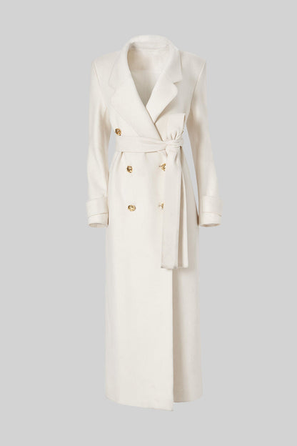 Casaco Longo Elegante com Design de Lapela Larga - Branco