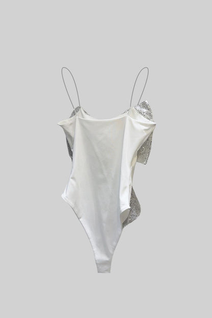 Body Com Grande Laço de Lantejoulas na Frente - Branco