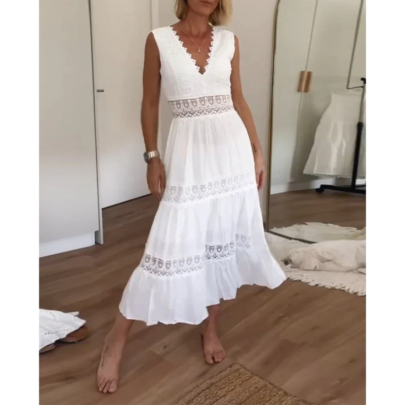 Charlotte - Vestido de renda artesanal com decote em V