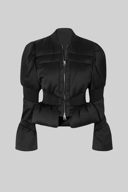 Casaco Puffer Cortado Com Cintura Ajustada - Preto