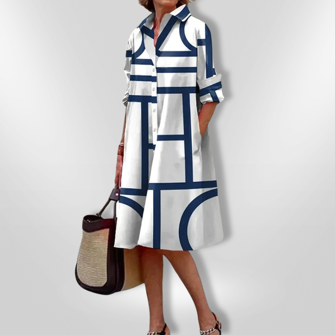 Helen™| Vestido midi com estampa geométrica
