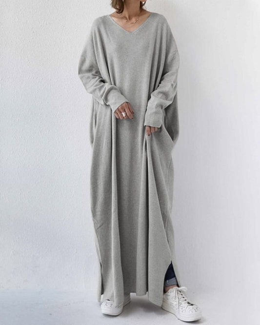 Laluna® | Vestido moderno de manga comprida e decote em V