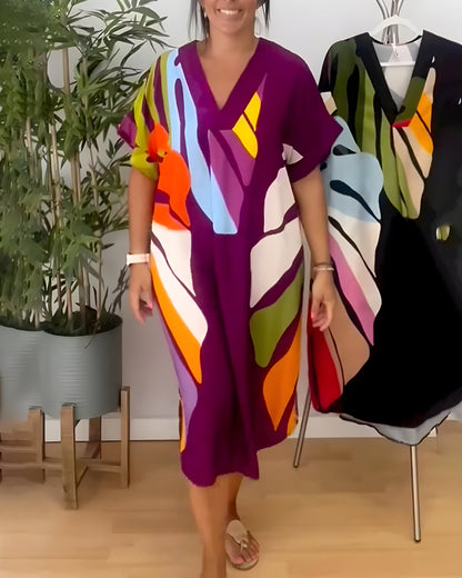 Roos™ | Vestido casual com estampa de folhas coloridas