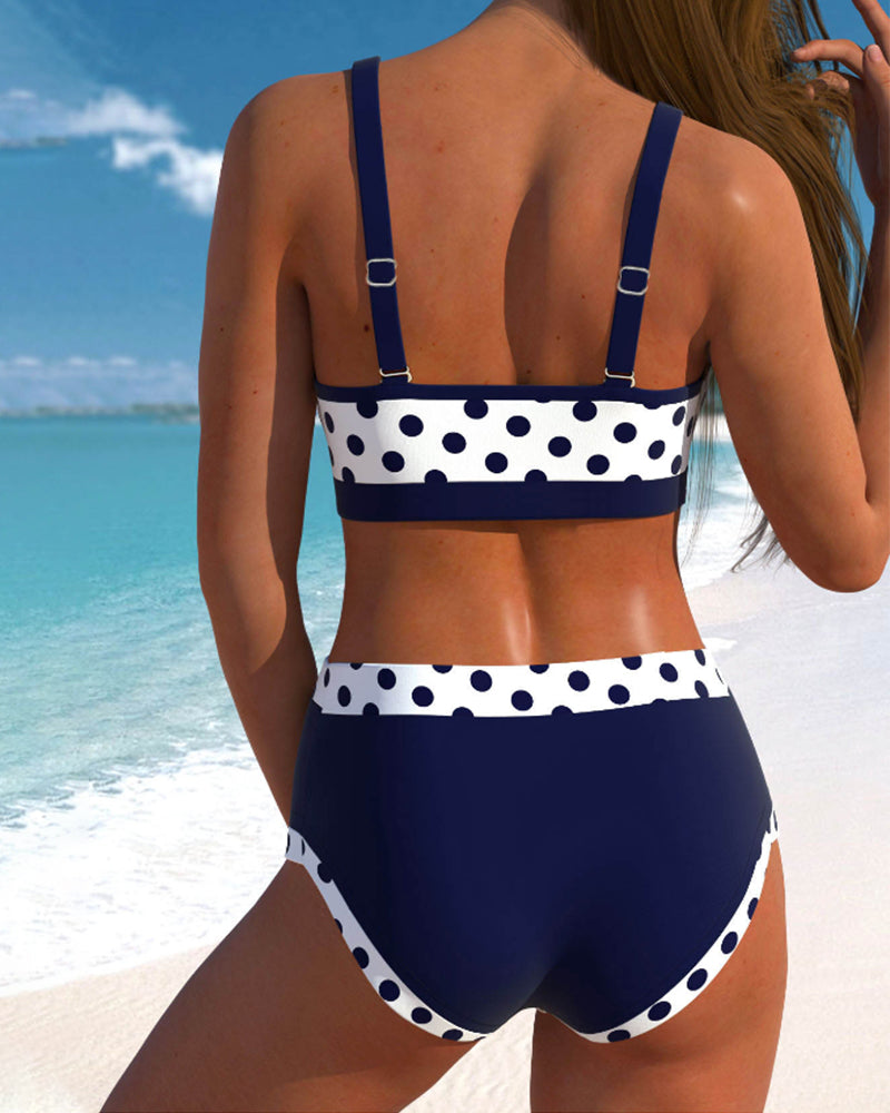 Liesbeth - Bikini de Cintura Alta com Padrão de Poás e Design em Patchwork
