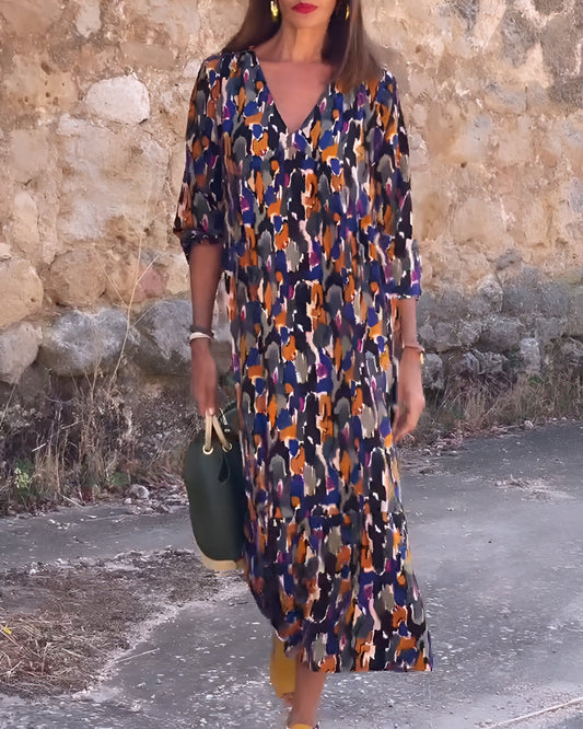 Nathalie | Vestido com decote em V e estampa retrô