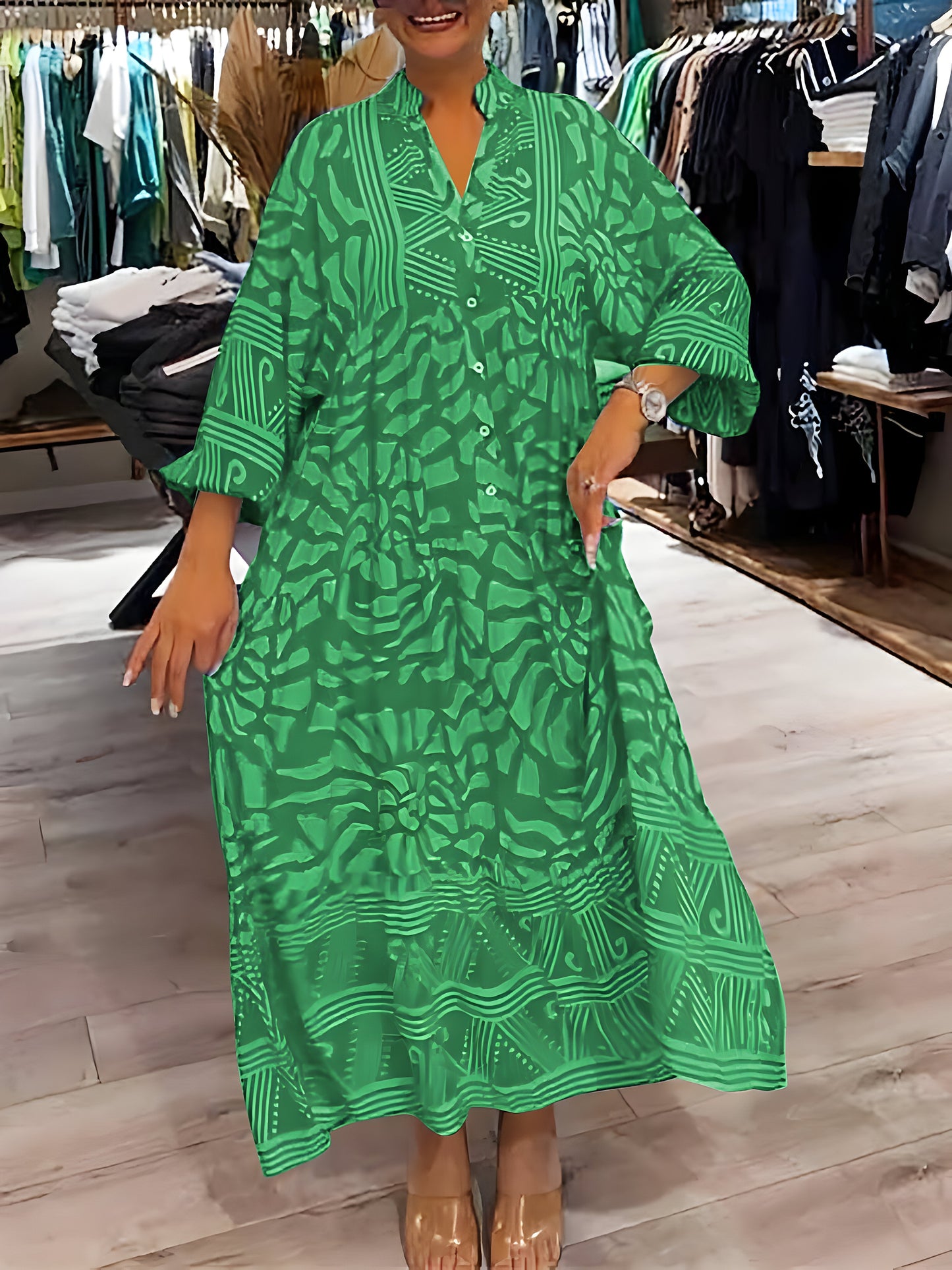 Inge™ | Vestido estampado com decote em V