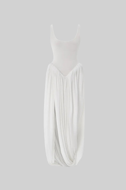 Leonor | Maxi Draped com Saia Escultural e Racha Lateral