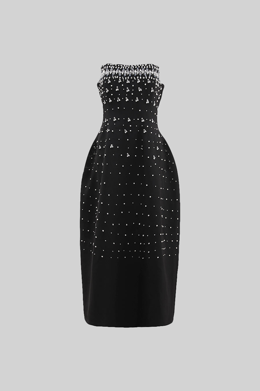 Vestido Justo Sem Mangas Com Apliques de Diamantes - Preto