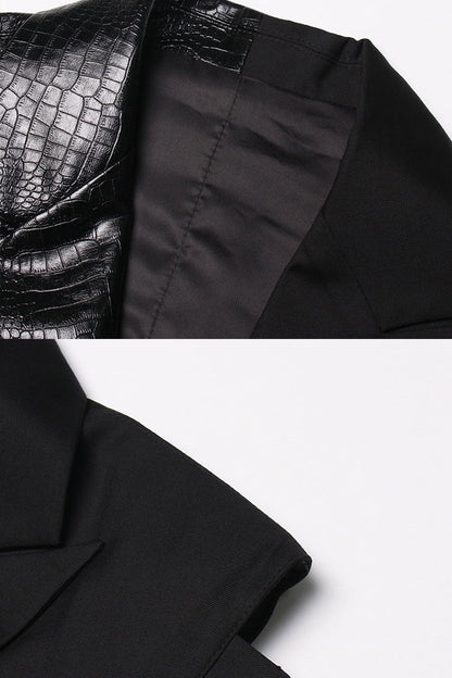 Blazer Justo Sem Mangas em Duas Tecidos - Preto