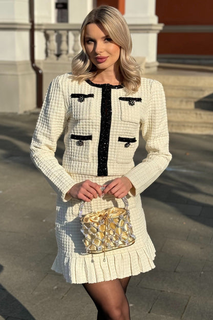 Conjunto Tweed Co-Ord com Detalhes Pretos - Ivoire