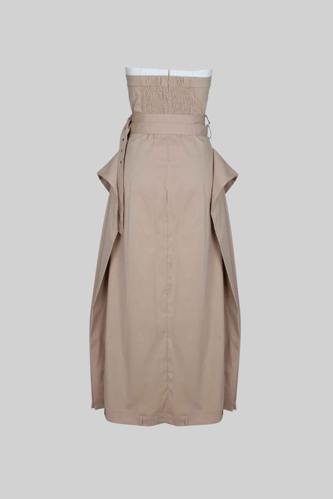 Vestido Trench Sem Alças com Cintura Cinturada e Frente Botonada - Bege