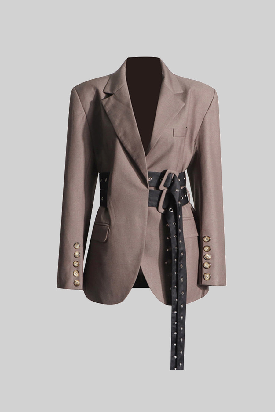 Blazer Contemporâneo Com Cinto Duplo - Castanho