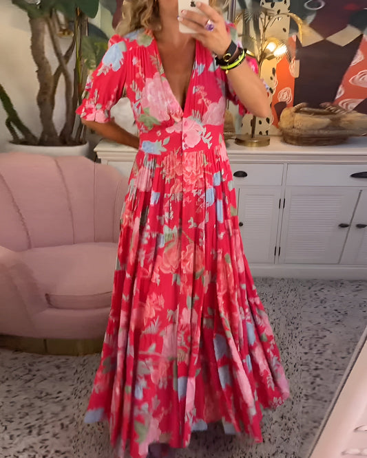 Carine | Vestido com bolso e decote em V com estampa floral