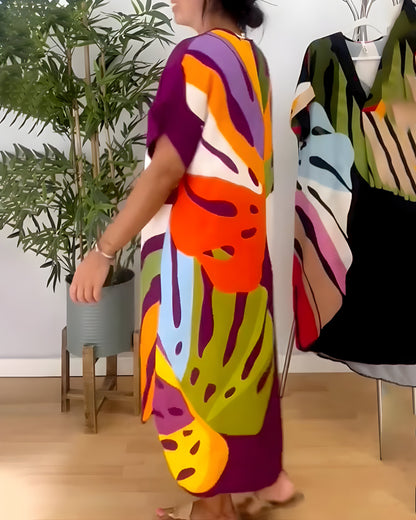 Roos™ | Vestido casual com estampa de folhas coloridas
