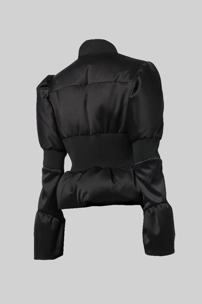 Casaco Puffer Cortado com Cintura Ajustada - Preto