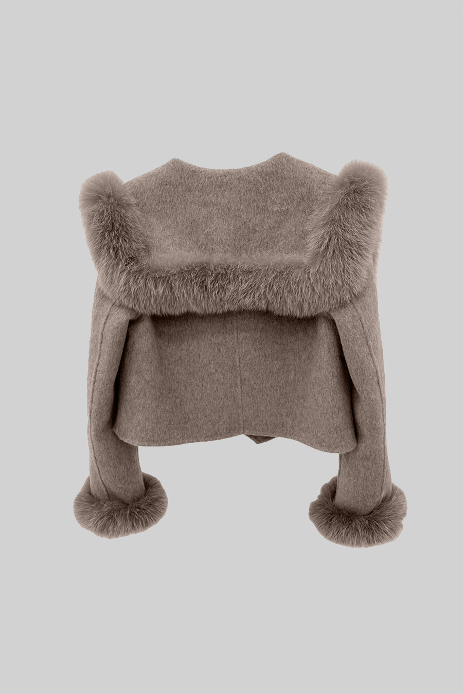 Casaco Cropped de Dupla Abotoadura com Aplicação de Gola de Pelo - Castanho
