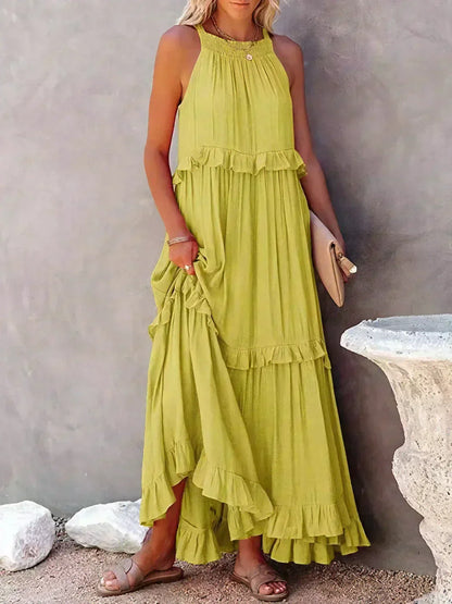 Sarah | Vestido longo com babados e alças finas