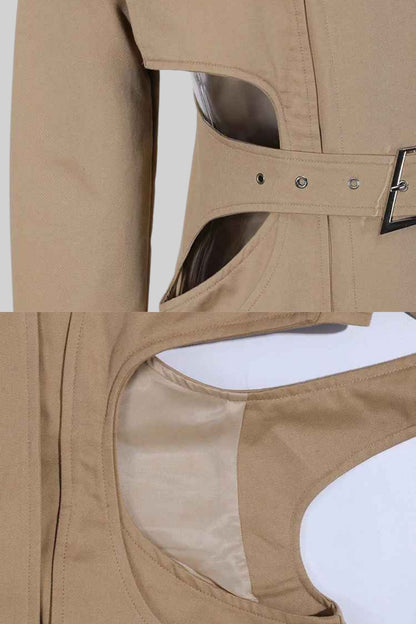 Trench Coat Cortado com Cintura Cinturada e Bolsos Utilitários - Bege