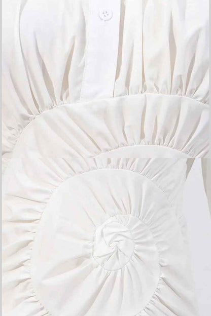 Camisa Mini Vestido com Detalhe de Cintura Franzida Circular - Branco